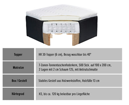 Verdon Boxbett / Polsterbett 180 x 200 cm, mit Bettkasten Espresso