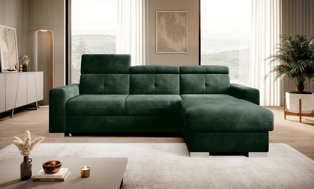 Fresia Ecksofa 247 x 176 cm Dunkelgrün (Samt)