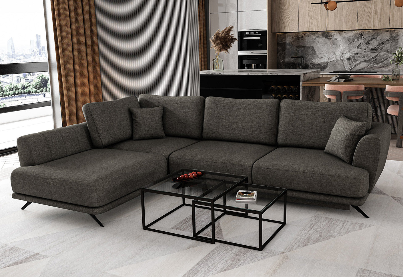 Larde Ecksofa 276 x 191 cm, mit Schlaffunktion & Bettkasten, Webstoff