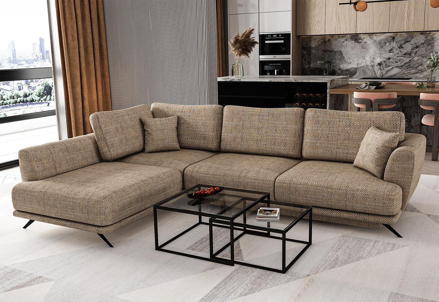 Larde Ecksofa 276 x 191 cm, mit Schlaffunktion & Bettkasten, Webstoff