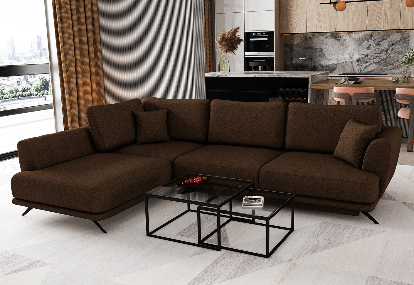 Larde Ecksofa 276 x 191 cm, mit Schlaffunktion & Bettkasten, Webstoff