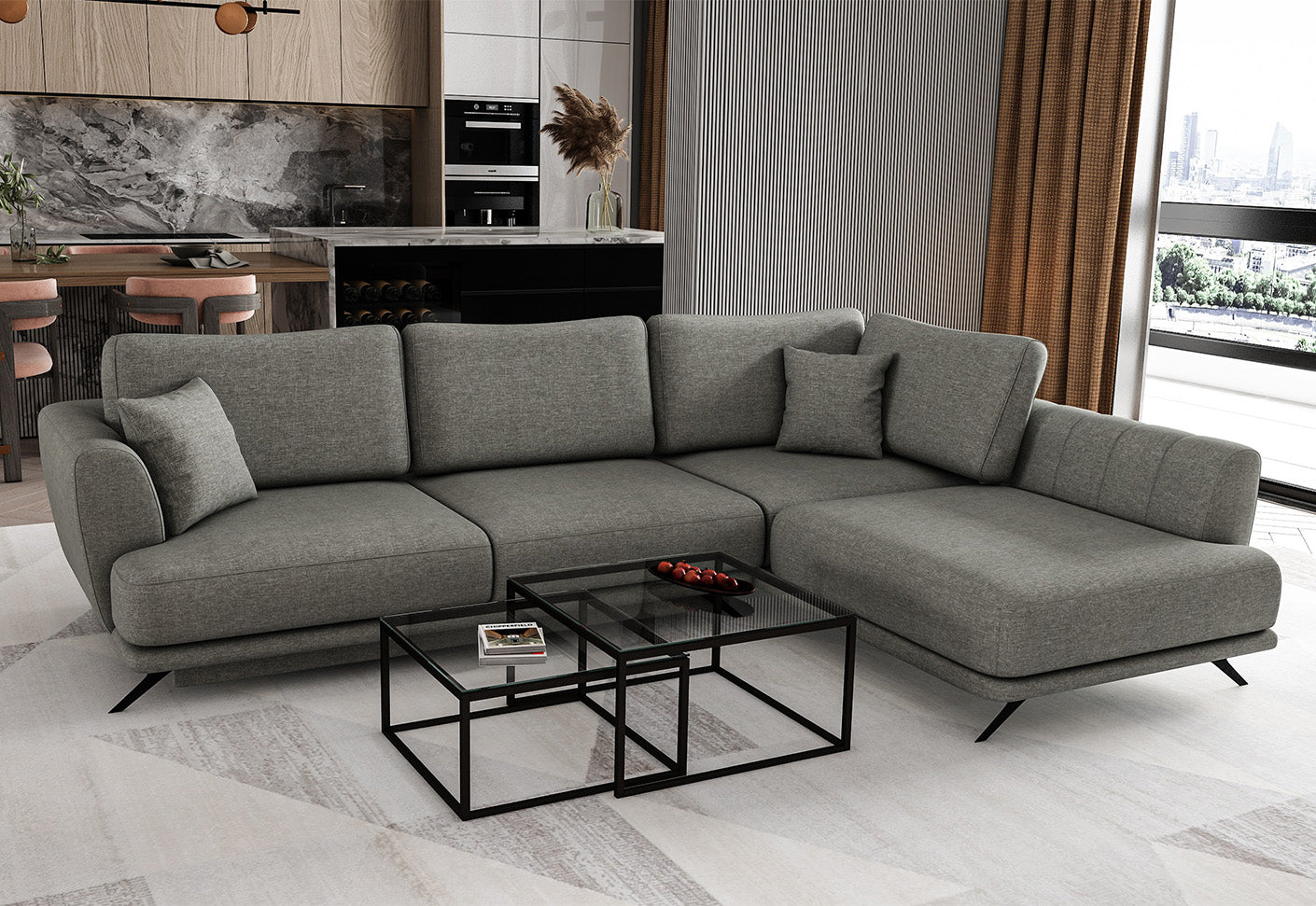 Larde Ecksofa 276 x 191 cm, mit Schlaffunktion & Bettkasten, Webstoff