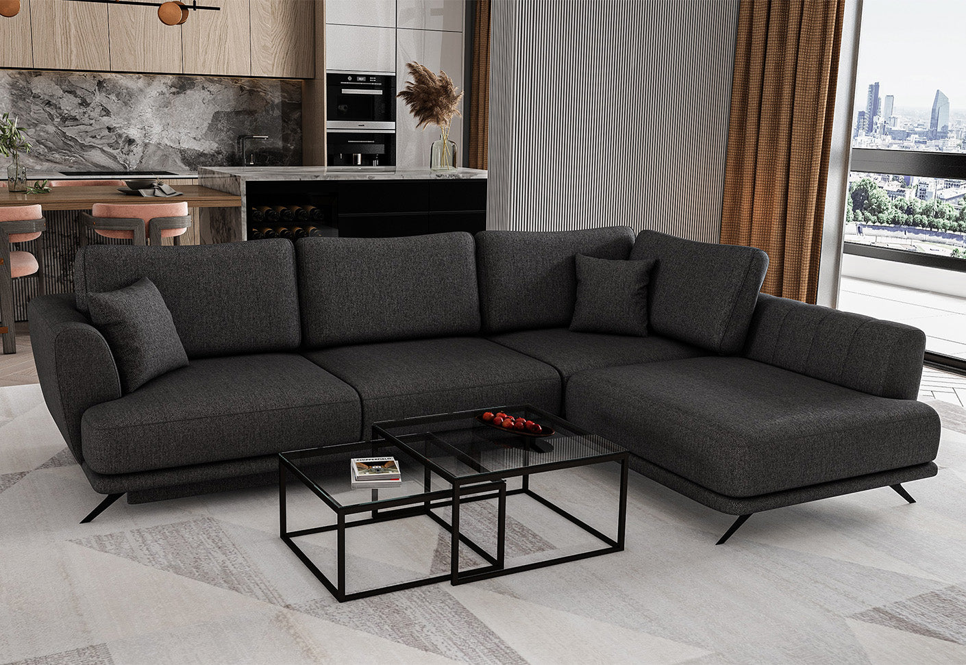 Larde Ecksofa 276 x 191 cm, mit Schlaffunktion & Bettkasten, Webstoff