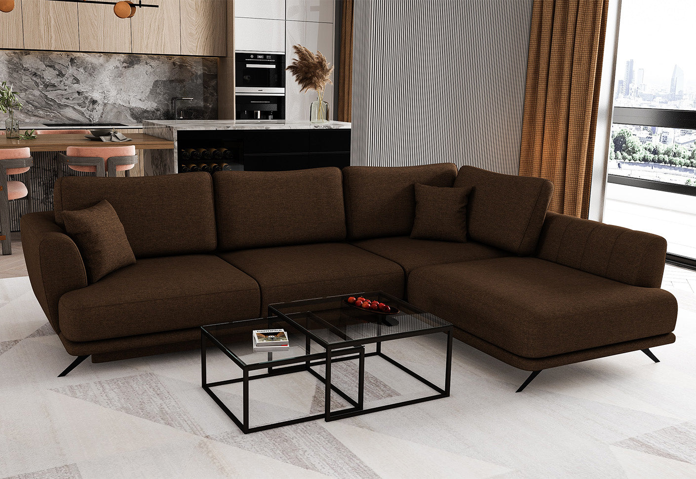 Larde Ecksofa 276 x 191 cm, mit Schlaffunktion & Bettkasten, Webstoff