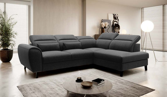 Noble Ecksofa 255 x 201 cm Schwarz (Webstoff - Flores)