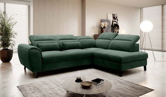 Noble Ecksofa 255 x 201 cm Dunkelgrün (Samt)