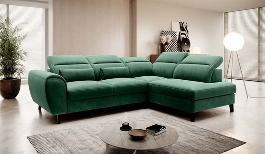 Noble Ecksofa 255 x 201 cm Dunkelgrün (Webstoff)