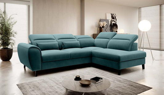 Noble Ecksofa 255 x 201 Blau (Samt - Matt)