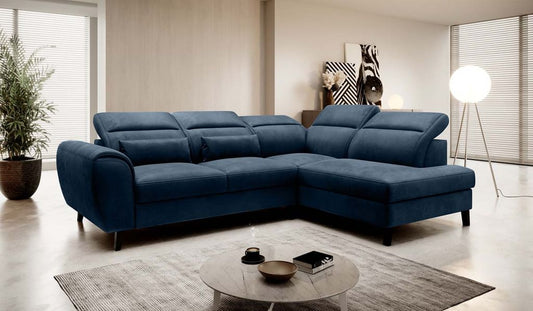 Noble Ecksofa 255 x 201 cm Dunkelblau (Samt)