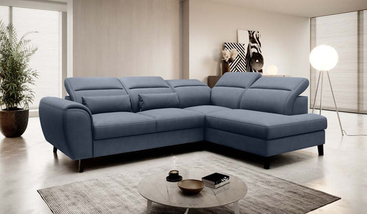 Noble Ecksofa 255 x 201 cm Blau (Velour)