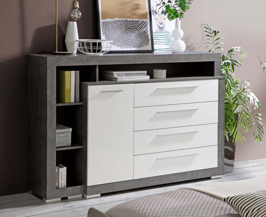 CROTONE Sideboard Betonoptik Dunkelgrau / Weiß