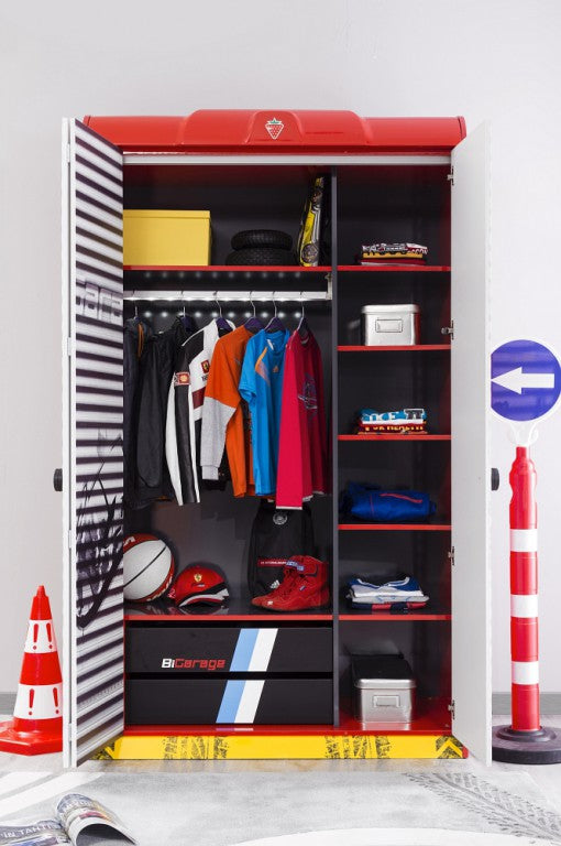 Cilek CHAMPION RACER Kleiderschrank Kinderkleiderschrank Schrank Silber/Rot - Froschkönig24