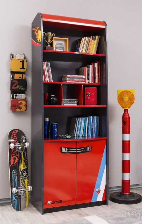 Cilek CHAMPION RACER Bücherregal Regal Schrank Grau/Rot - Froschkönig24