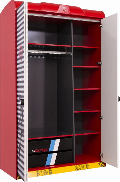 Cilek CHAMPION RACER Kleiderschrank Kinderkleiderschrank Schrank Silber/Rot - Froschkönig24