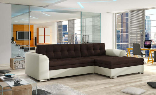 Conforti Ecksofa 270 x 165 cm inkl. Liegefläche, Braun / Beige (Webstoff / Kunstleder)