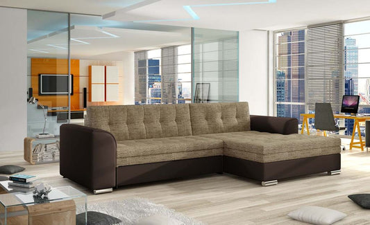 Conforti Ecksofa 270 x 165 cm inkl. Liegefläche, Beige / Braun (Webstoff / Kunstleder)