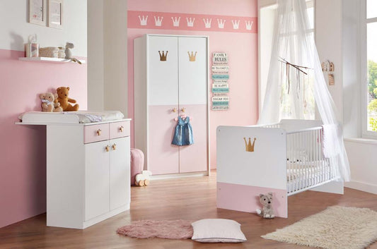 Cindy2 Babyzimmer Komplettset Weiß / Rose 1