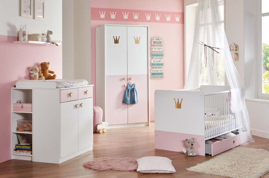 Cindy2 Babyzimmer Komplettset Weiß / Rose 2