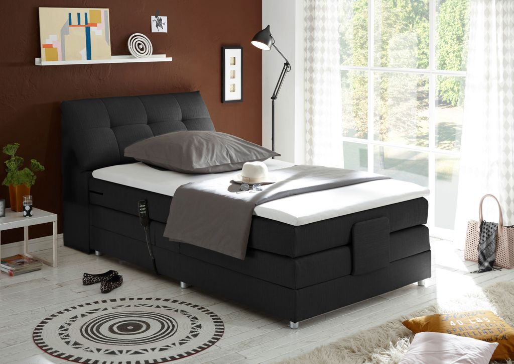 Concord 120x200 cm Boxspringbett mit Motor Schwarz - Froschkönig24