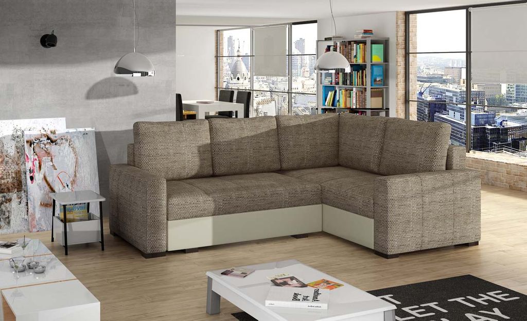 Corona Ecksofa 235 x 162 cm inkl. Liegefläche, Beige (Webstoff / Kunstleder)