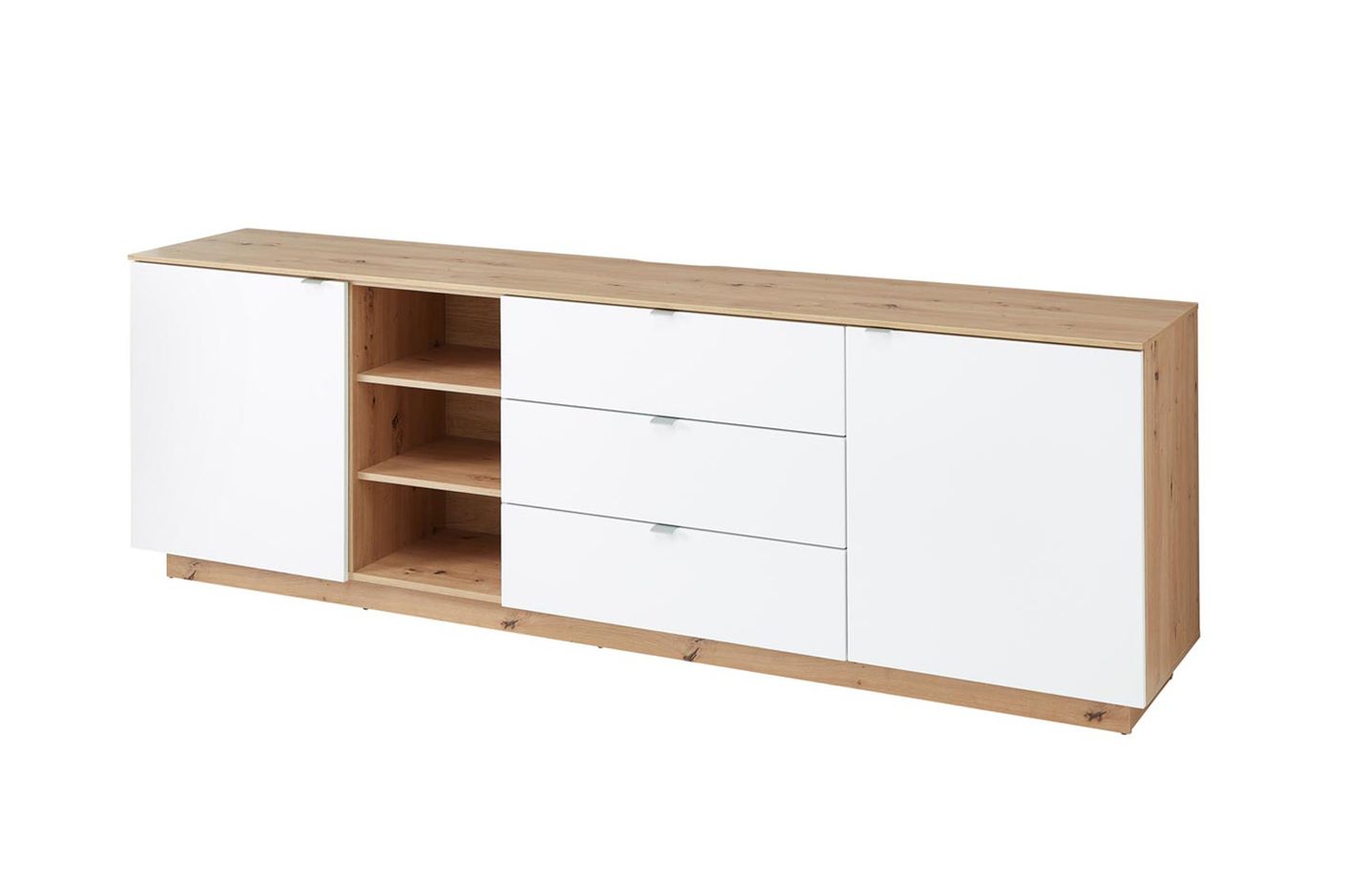 Core Sideboard mit drei offenen Fächern, Weiß / Artisan Eiche