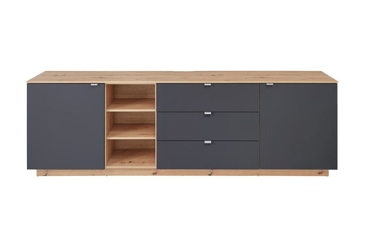 Core Sideboard mit drei offenen Fächern, Schwarz / Artisan Eiche