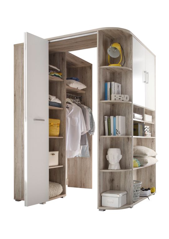 Corner Eckschrank Sandeiche Nachbau / Weiß - Froschkönig24