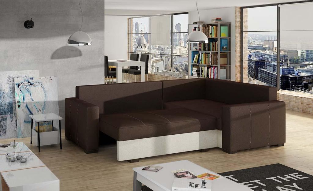 Corona Ecksofa 235 x 162 cm inkl. Liegefläche, Beige (Webstoff / Kunstleder)