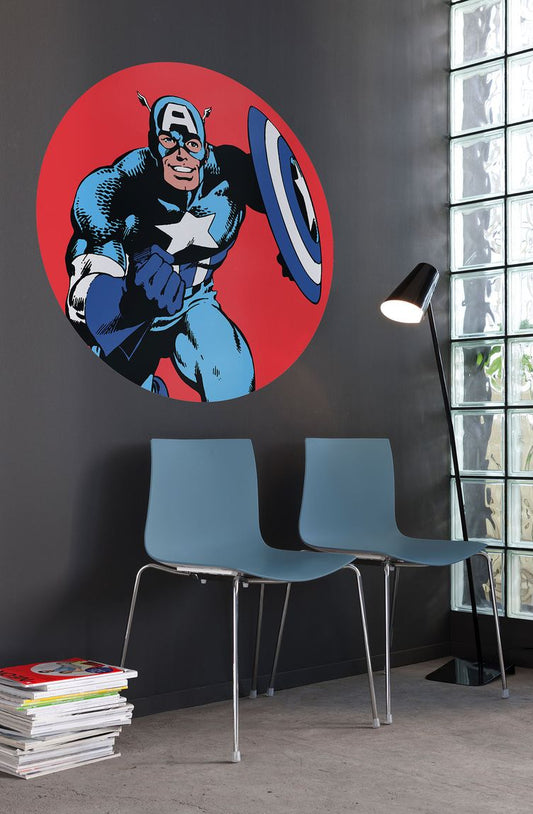 Selbstklebende Vlies Fototapete/Wandtattoo - Marvel PowerUp Captain America - Größe 125 x 125 cm