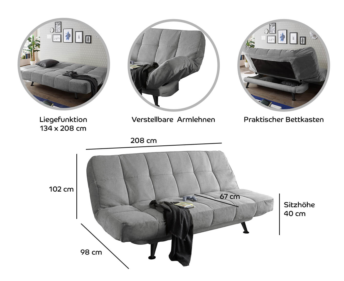 Ikar Schlafsofa 208x102 cm, mit Bettkasten