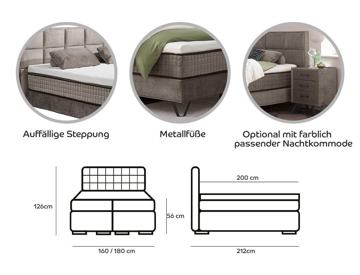 Kingston Boxspringbett 160x200cm Vogue Creme