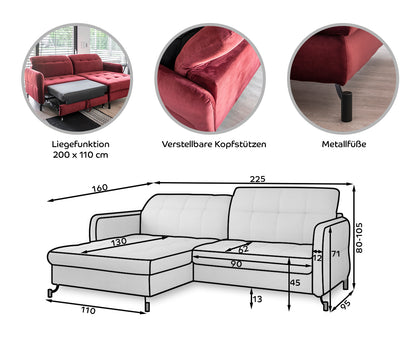 Lorelle Ecksofa 225x160 cm, Webstoff