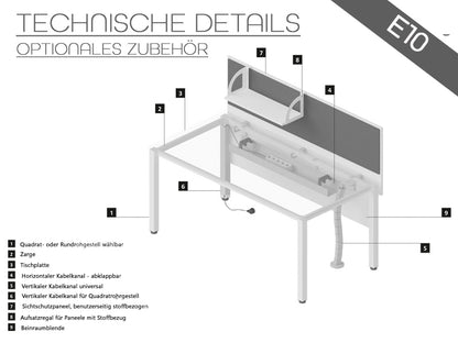 60427 E10 Gruppenarbeitsplatz inkl. Sichtschutzpaneel 10-teilig Schwarz