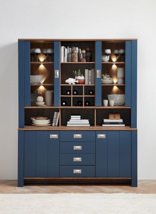 Dijon Buffetschrank inkl. LED-Beleuchtung Parisian Blue / Haveleiche