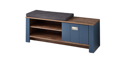 Dijon Garderobenbank Sitzbank mit einer Klappe  Parisian Blue Supermatt / Viking Oak