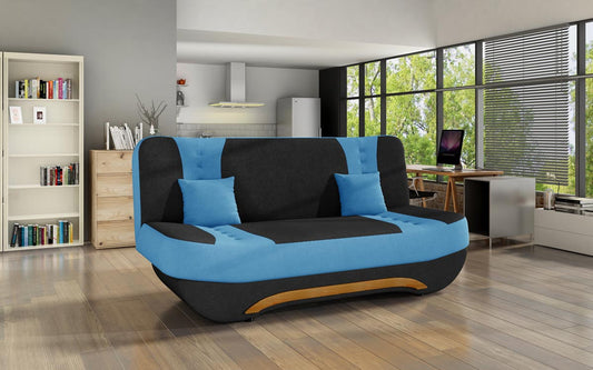 Ewa II Schlafsofa 189x90 cm Schwarz / Blau (Velour)