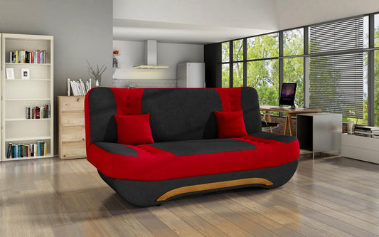 Ewa II Schlafsofa 189x90 cm Schwarz / Rot (Velour)