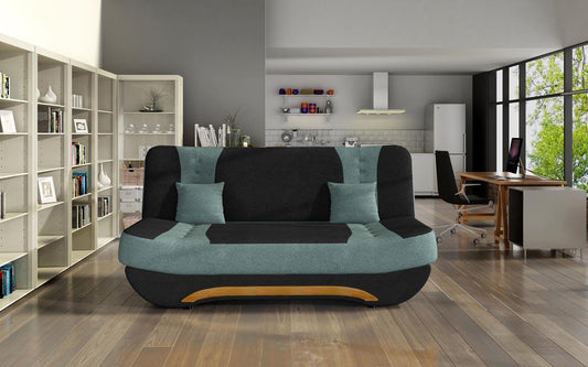 Ewa II Schlafsofa 189x90 cm Schwarz / Hellblau (Velour)