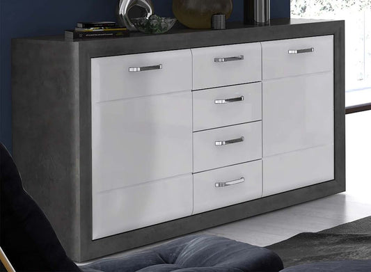 LOWELL Sideboard groß Dunkelgrau / Weiß hochglanz