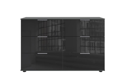 Easy Plus C Kommode mit 6 Schubkästen 130 cm Breite Graphit / Glas Schwarz