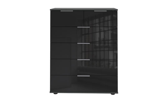 Easy Plus C Kommode mit 6 Schubkästen 82 cm Breite Graphit / Glas Schwarz