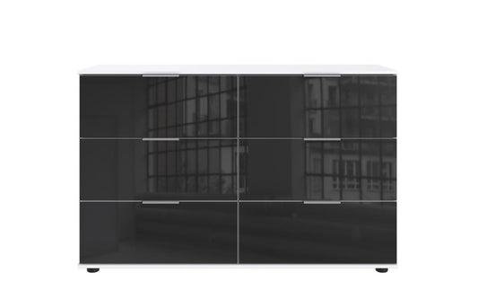 Easy Plus C Kommode mit 6 Schubkästen 130 cm Breite Weiß / Glas Schwarz