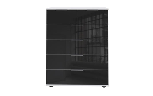 Easy Plus C Kommode mit 6 Schubkästen 82 cm Breite Weiß / Glas Schwarz