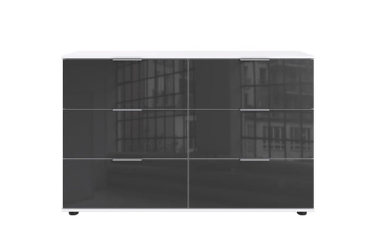 Easy Plus C Kommode mit 6 Schubkästen 130 cm Breite Weiß / Glas Grau