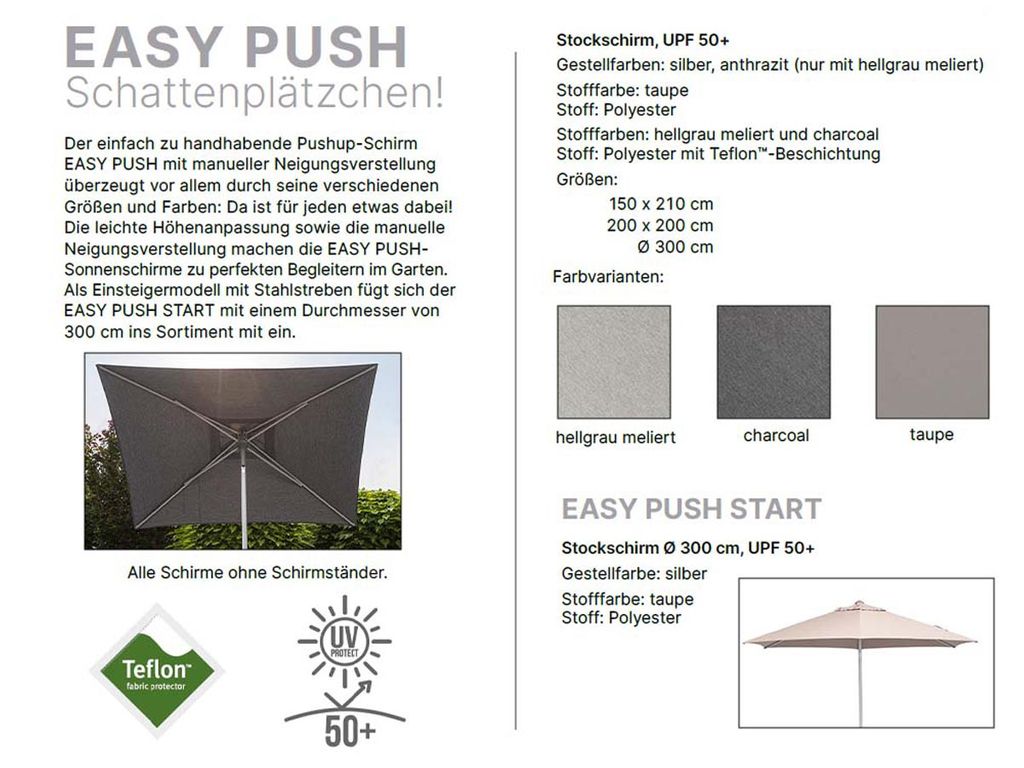 Kettler Easy Push Sonnenschirm Ø 300 cm Hellgrau