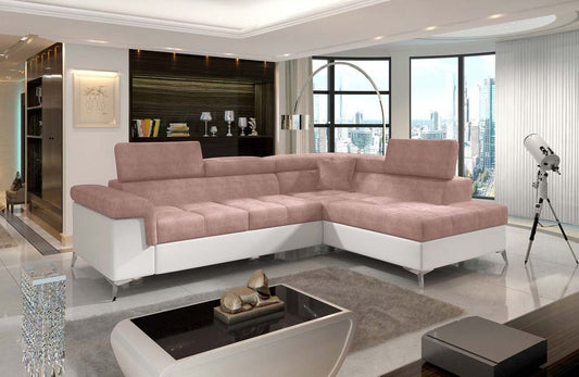 Eridano Ecksofa 275 x 202 cm Rosa / Weiß (Velour / Kunstleder)