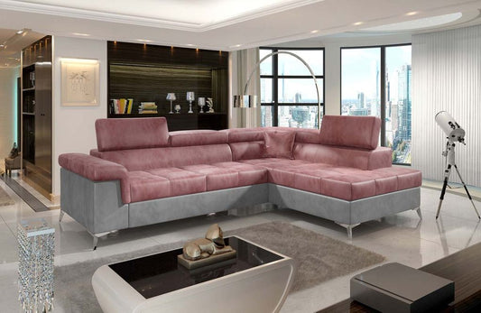 Eridano Ecksofa 275 x 202 cm Rosa / Hellgrau (Samt)