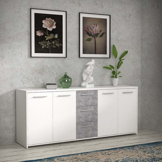 DAKAR Sideboard Weiß / Betonoptik Lichtgrau