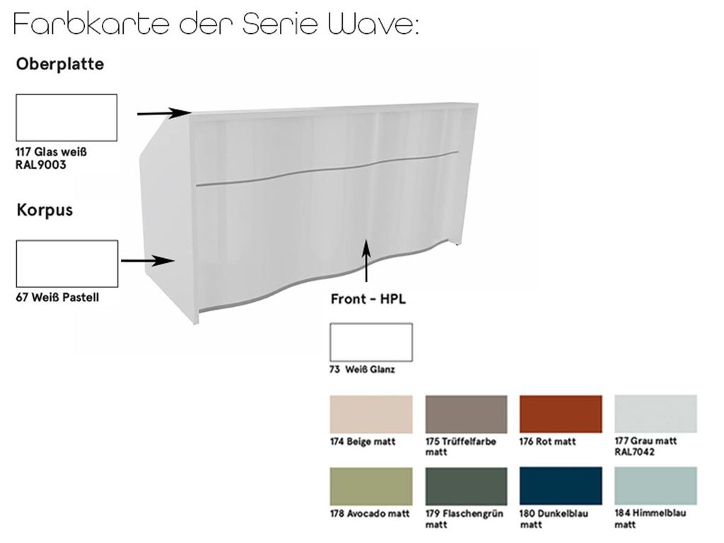 Wave 2 Empfangstheke, Größe wählbar, Grau Matt