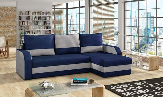 Giulio Ecksofa 237 x 150 cm Blau / Hellgrau (Webstoff)